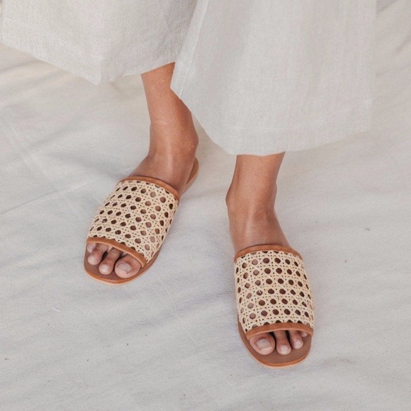 St. Agni Shoes - ST. AGNI “Hennie” Cane & Leather Slides